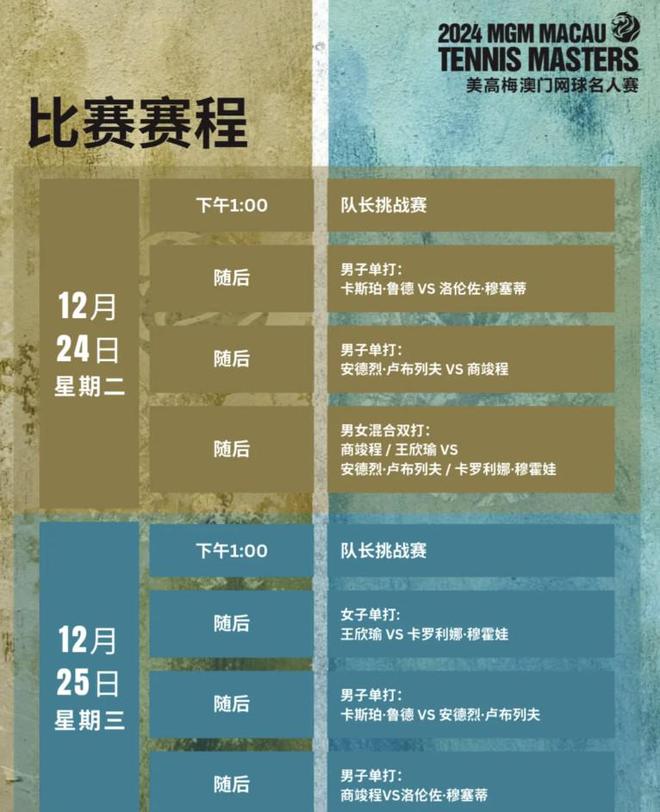 星空体育网址：美高梅澳门网球名人赛赛程公布李娜、张德培带队展